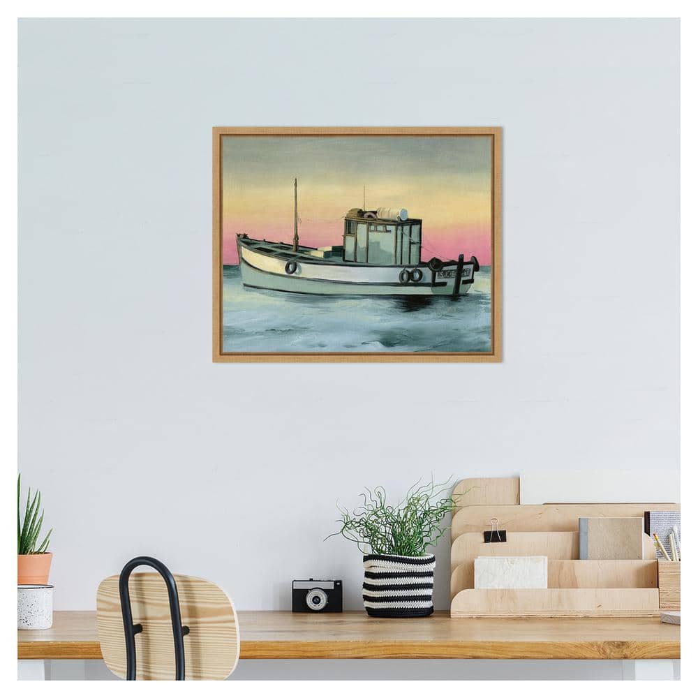 Golden Hour Casting II Coastal Canvas Art with Maple Frame