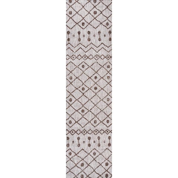 Nokat Tribal Bohemian Beige/Brown 2 ft. x 10 ft. Indoor/Outdoor Runner Rug