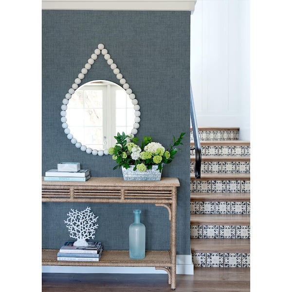 Blue Baskets of Flowers on Brown Burlap Wallpaper by Brewster  T742533