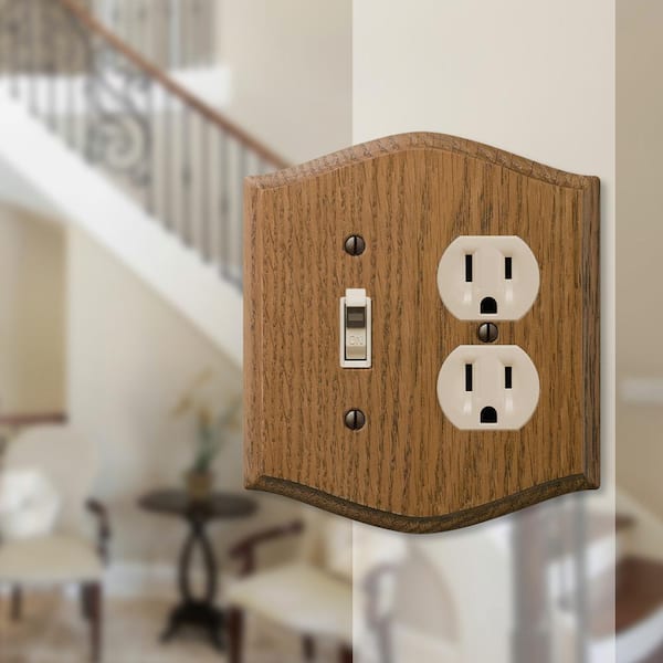 Country 2 Gang 1-Toggle and 1-Duplex Wood Wall Plate - Medium Oak