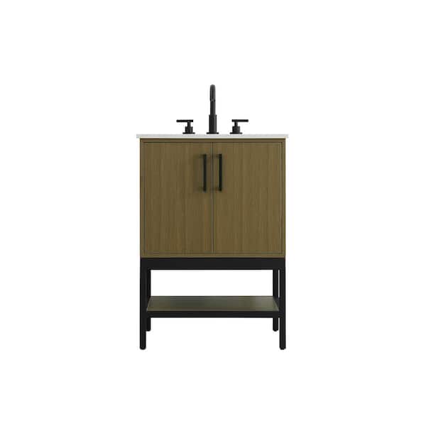 24 in. Single Sink Chestnut Brown Bath Vanity with White Engineered Marble Top