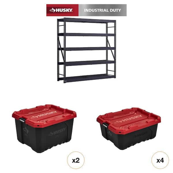 90 in. W 5-Shelf Black Metal Shelving Unit, 27 Gal. and 19 Gal. Latching Storage Tote Combo