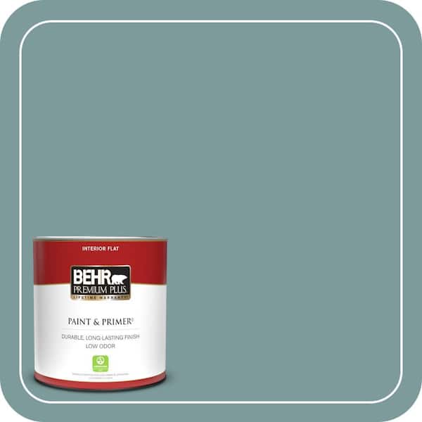 BEHR PREMIUM PLUS 1 qt. #PMD-35 Blue Agave Flat Low Odor Interior Paint & Primer