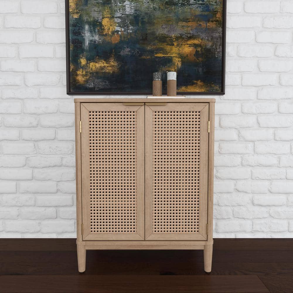Brentwood Light Oak and Cane Bar Cabinet