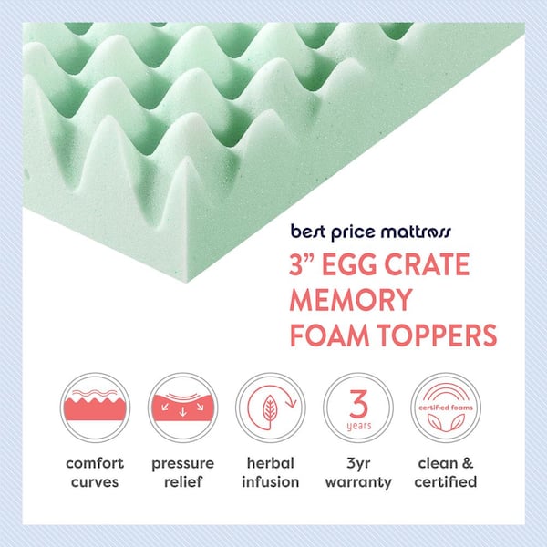 Mellow 3 Egg Crate Memory Foam Mattress Topper with Copper Infusion, Queen