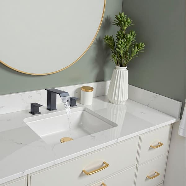 8 in. Double-Handle Widespread Bathroom Faucets with Drain Kit Included Low Arc Design in Black