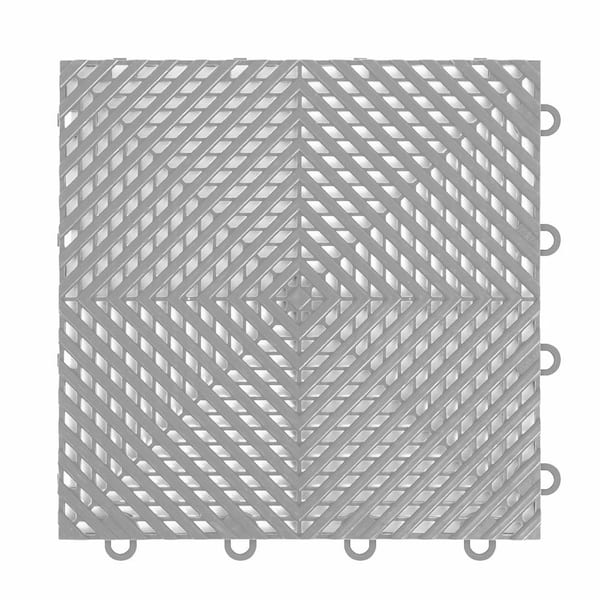 FLOORINGINC Nitro Vented 3/8 in. Garage Tiles, Gunmetal, 12 in. x 12 in., 52-Pack, Covers 52 sq. ft., Interlocking Floor Tiles