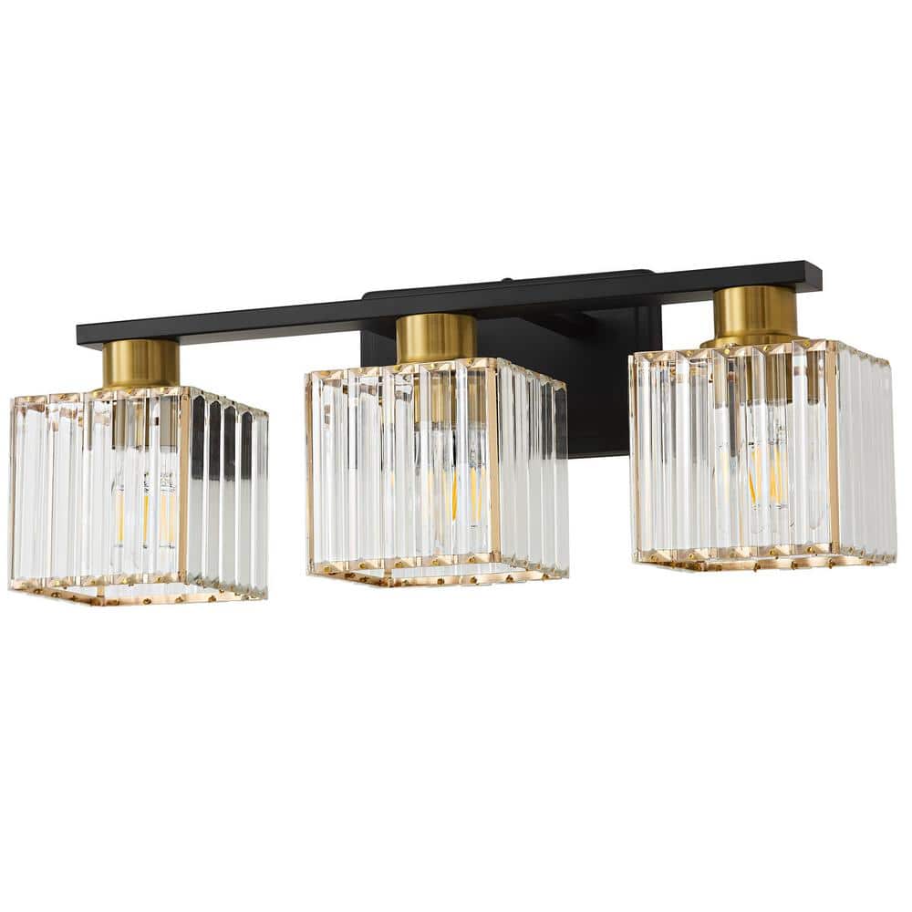 Deyidn Modern Luxury 21 in. 3-Light Black and Gold Bathroom Vanity ...