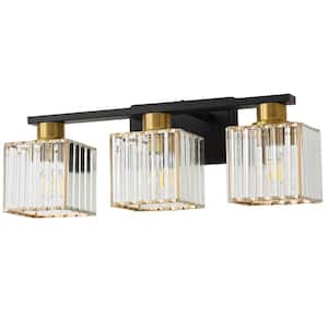 Modern Luxury 21 in. 3-Light Black and Gold Bathroom Vanity Light with Crystal Shade Enhance the Beauty of Your Bathroom