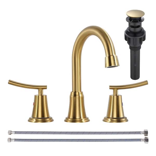 AVITAS 8 in. Widespread 2-Handle Bathroom Faucet with Pop-Up Drain Assembly in Brushed Gold