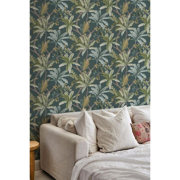 Trailing Palm Teal Non-Pasted Wallpaper (Covers 56 sq.  ft. )