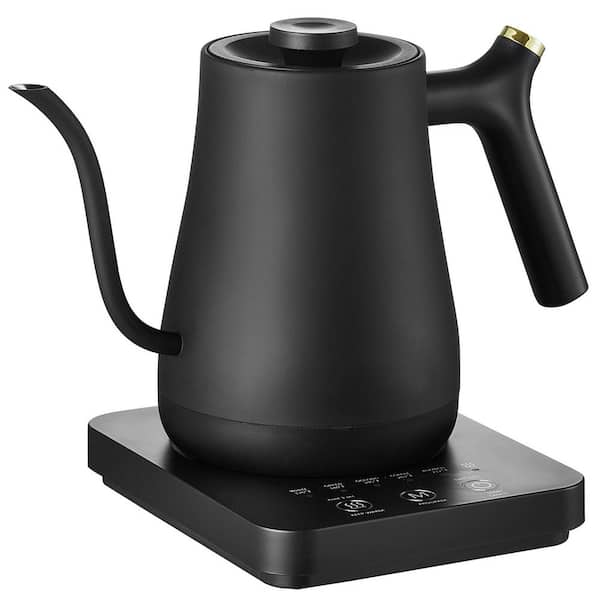 SKYSHALO Electric Gooseneck Kettle Black 1L Temperature Control Pour Over Coffee Kettle with 5 Variable Presets Stainless Steel