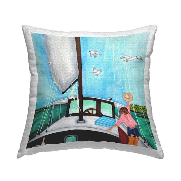Stupell Industries Woman on Summer Boat Outdoor Printed Throw Pillow by Ale Saiz Studio