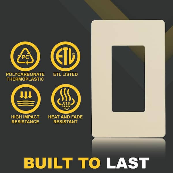 1-Gang Decorator Screwless Wall Plate GFCI Outlet/Rocker Light Switch Cover, Single Gang, Ivory (8-Pack)