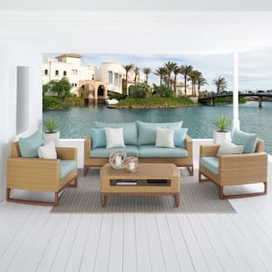 Mili 4-Piece Wicker Patio Conversation Deep Seating Set with Sunbrella Spa Blue Cushions