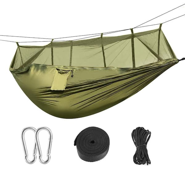 AOPSPS Outdoor Portable Nylon Hammock with Mosquito Net, 600 lbs, Load 2 Persons, Swing Hanging Bed, for Hiking Camping