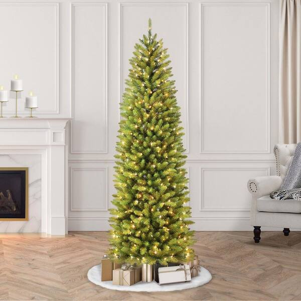 Puleo International 7 5 Ft Pre Lit Fraser Fir Pencil Tree Artificial Christmas Tree With 350 Clear Lights 277 Ffpt 75c35 The Home Depot