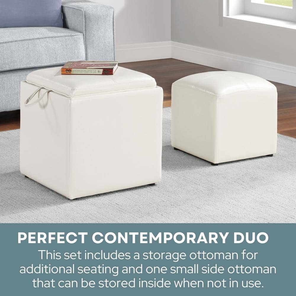 Park Avenue White 18" Square Storage Ottoman with Reversible Tray