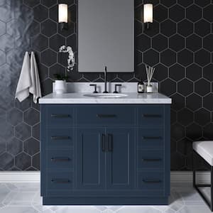 Hepburn 43 in. W x 22 in. D x 36 in. H Bath Vanity in Blue with Carrara Marble Vanity Top in White with White Basin