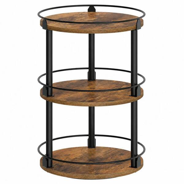 Rotating 3-Shelf Rustic Brown and Black Countertop Mount 360° Lazy Susan Spice Rack Organizer for Cabinet and Pantry