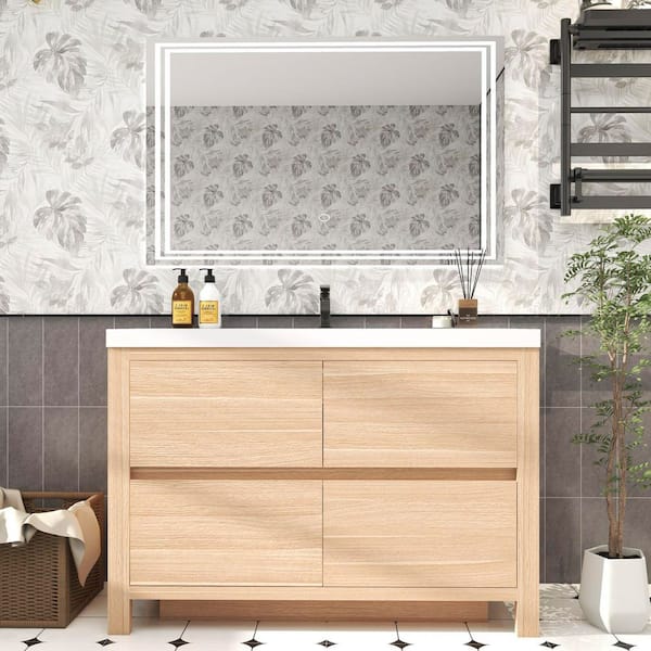 BV Better Vanity Louis 47 in. W x 20 in. D x 35 in. H Single Sink Freestanding Bath Vanity in Champagne Oak with White Acrylic Top