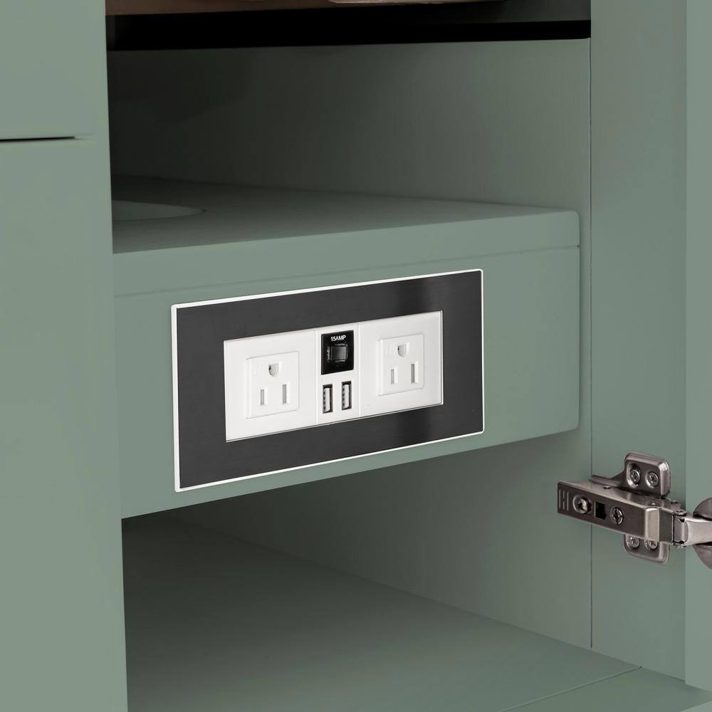 Smokey Celadon Green Solid Wood Single Vanity Base with Brass Knobs