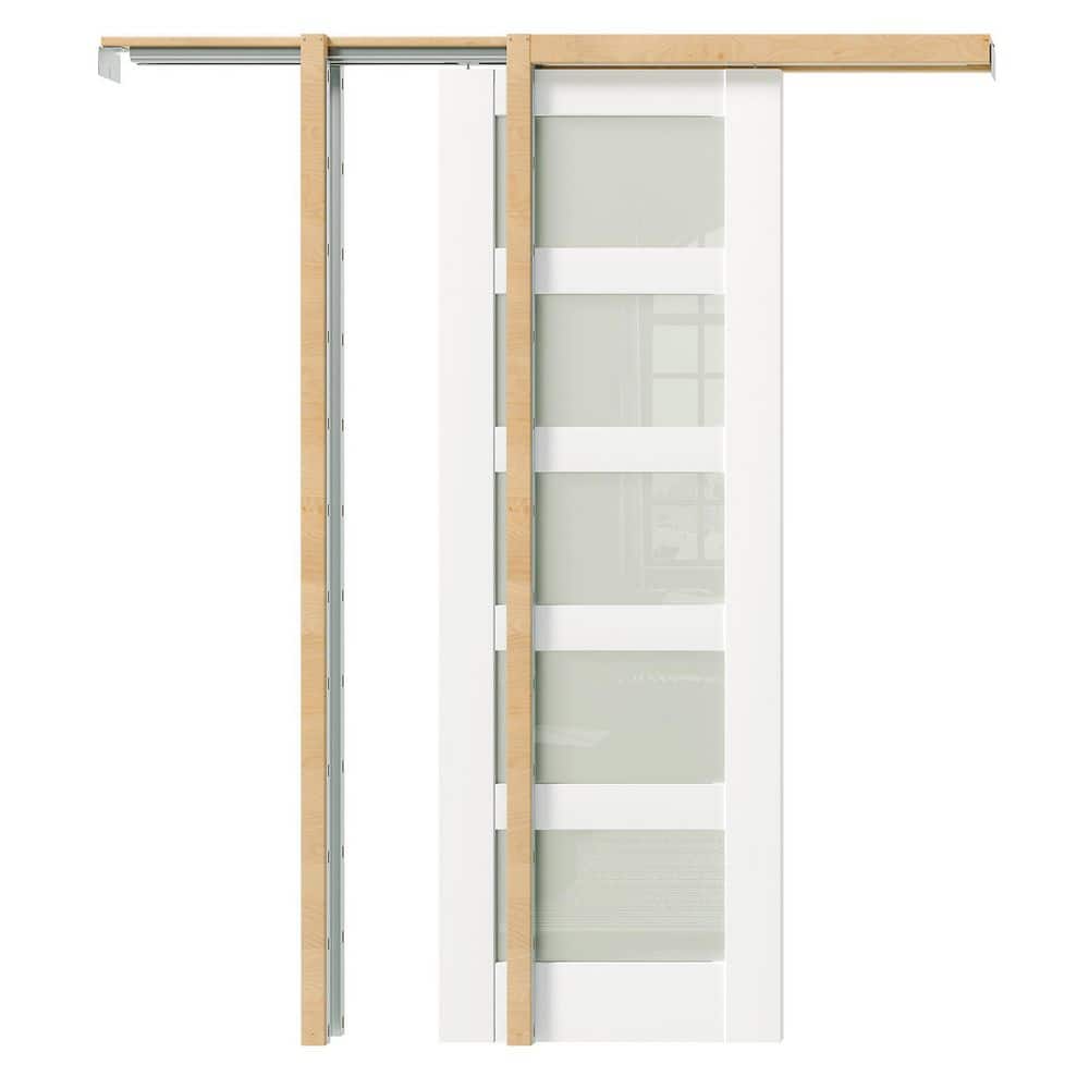 72 in. x 80 in. White 5-Lite Frosted Glass Primed MDF Composite Assembly Required Pocket Door with Hardware Kit price history on PriceWatchPro