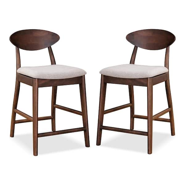 Shelun V Rich Walnut Wood Fabric Seat Spoon Back Robust Counter Height Dining Chair (Set of 2)