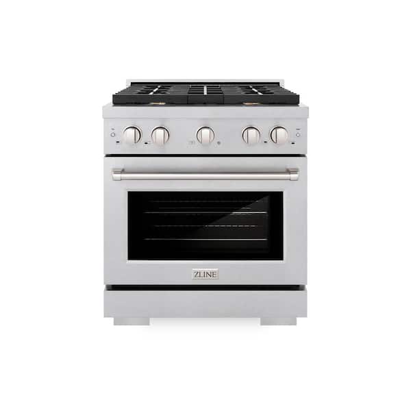 30 in. Paramount Dual Fuel Range with 4 Brass Burner Gas Cooktop and Electric Convection Oven in Satin Stainless Steel