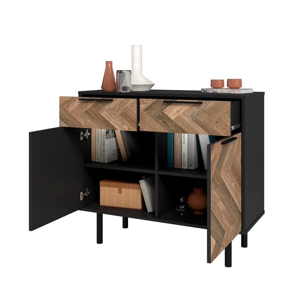 Mid-Century Modern Black and Brown Wood Buffet Sideboard