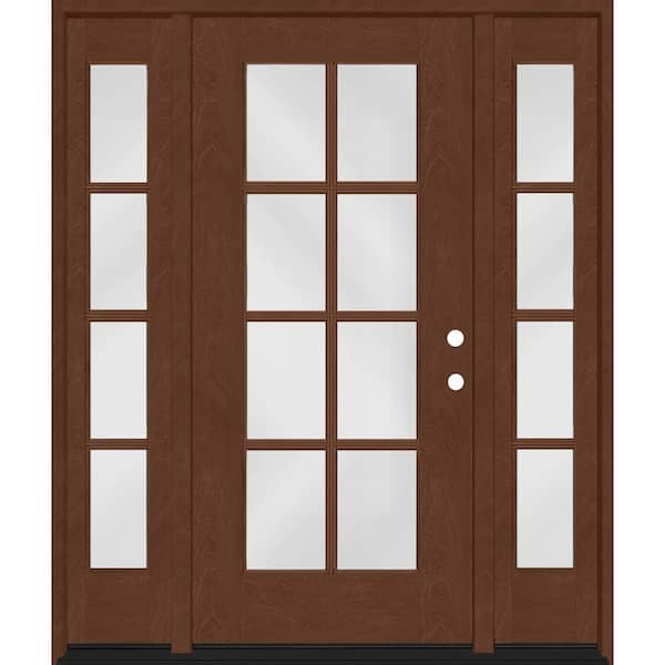 Regency 68 in. x 80 in. Full Lite 8 Lite Clear Glass LH Chestnut Mahogany Fiberglass Prehung Front Door w/Dbl 14in.SL