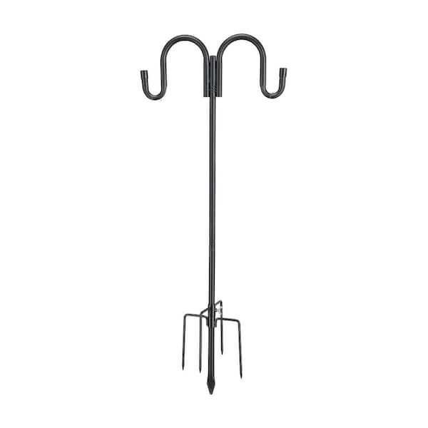 72 in. Black Metal Adjustable Height Bird Feeder Pole with 5-Prong Base Rust-Proof Double Hooks for Garden Decor