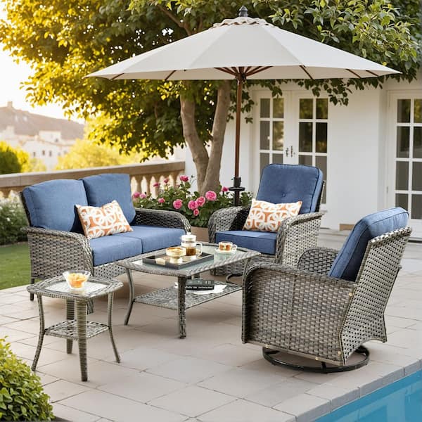 weaxty W Lily A Gray 5-Piece Wicker Patio Conversation