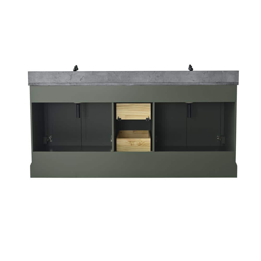Vintage Green 72" Double Sink Bathroom Vanity with Stone Top