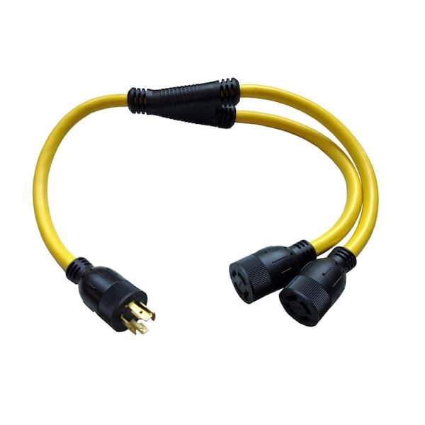 3 ft. 125/250-Volt 20 Amp Generator 4-Prong L14-20 Splitter Cord NEMA L14-20P to (2) L14-20R Receptacle Y Adapter Cord