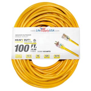 100 ft. 10-Gauge/3 Conductors SJTW Indoor/Outdoor Extension Cord with Lighted End Yellow (1-Pack)