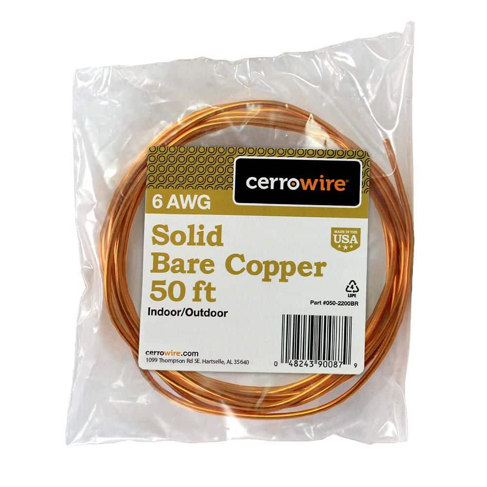 Cerrowire - 50 ft. 6-Gauge Solid SD Bare Copper Grounding Wire