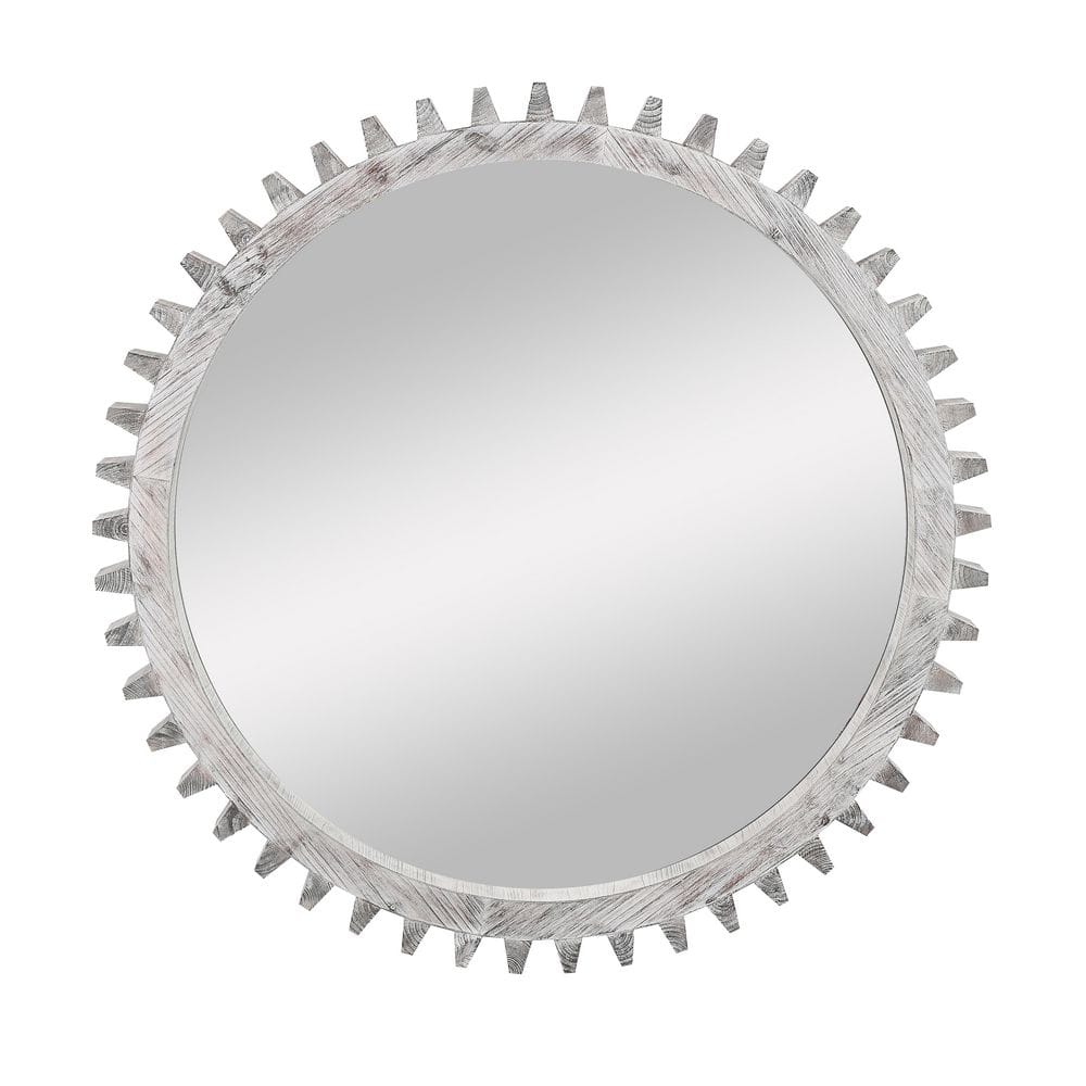 Antique White Washed 42 in W x 42 in. H Round Wood Framed Mirror