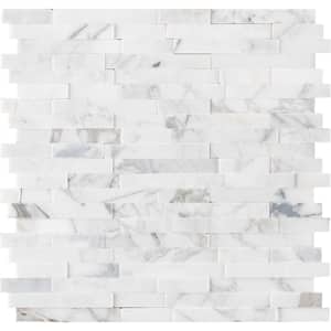 Calacatta Interlocking Peel and Stick 3D 12 in. x 12 in. x 6 mm Honed Marble Mosaic Tile (15 sq. ft. / Case)
