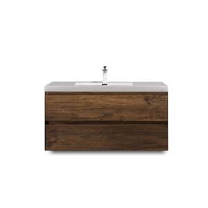 Wall-Mounted 36 in. W x 19 in. D x 20 in. H. Bath Vanity in Rose Wood with White Solid Surface Top with White Basin