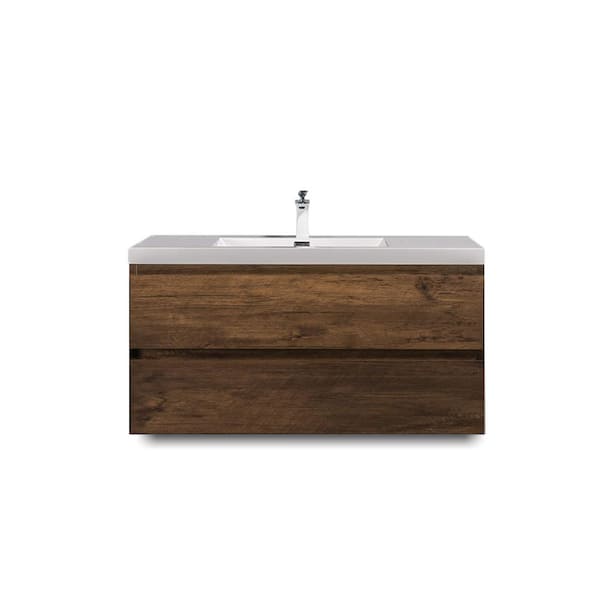 Maincraft Wall-Mounted 36 in. W x 19 in. D x 20 in. H. Bath Vanity in Rose Wood with White Solid Surface Top with White Basin