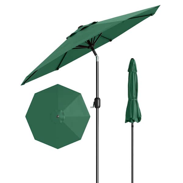 Round 9 ft. Iron Cantilever Market Tilt Patio Umbrella in Green