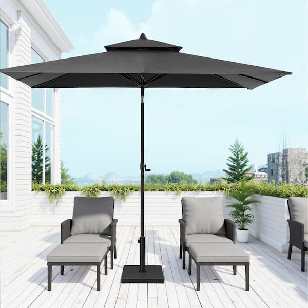 5 ft outdoor patio umbrella Pellebant 9 ft. x 5 ft. Rectangular Double Top Market Crank and Tilt Patio  Umbrella in Black With 43 lbs. Cement Umbrella Base PBPU013BLKUB016