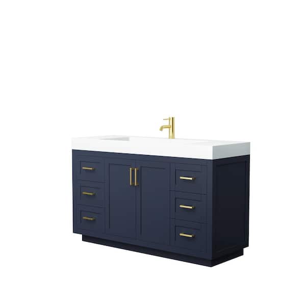 Wyndham Collection Miranda 59.5 in. W Single Bath Vanity in Dark Blue with Solid Surface Vanity Top in White with White Basin