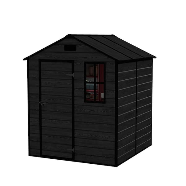 Tate 6 ft. W x 6 ft. D Black Plastic Resin Outdoor Storage Shed with Lockable Door, Air Vents, Window (31.14 sq. ft.)