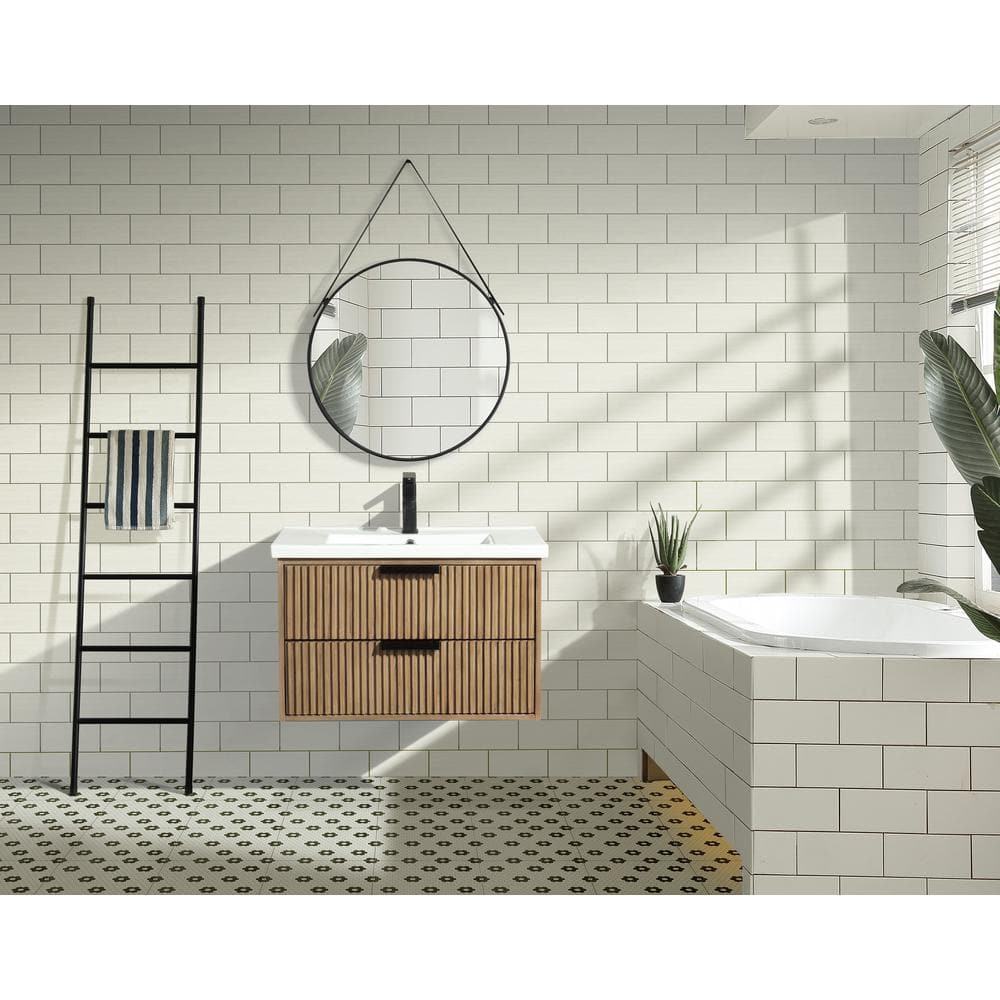 San Diego 30" Weathered Fir Wall-Mount Bathroom Vanity with Ceramic Top