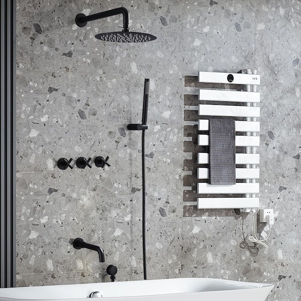 Tomfaucet Triple Handle 3 -Spray Tub and Shower Faucet 1.8 GPM in. Matte Black Valve Included