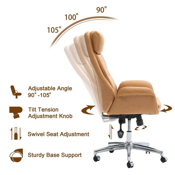Glitzhome Faux Leather Wheels Office Chair in Brown