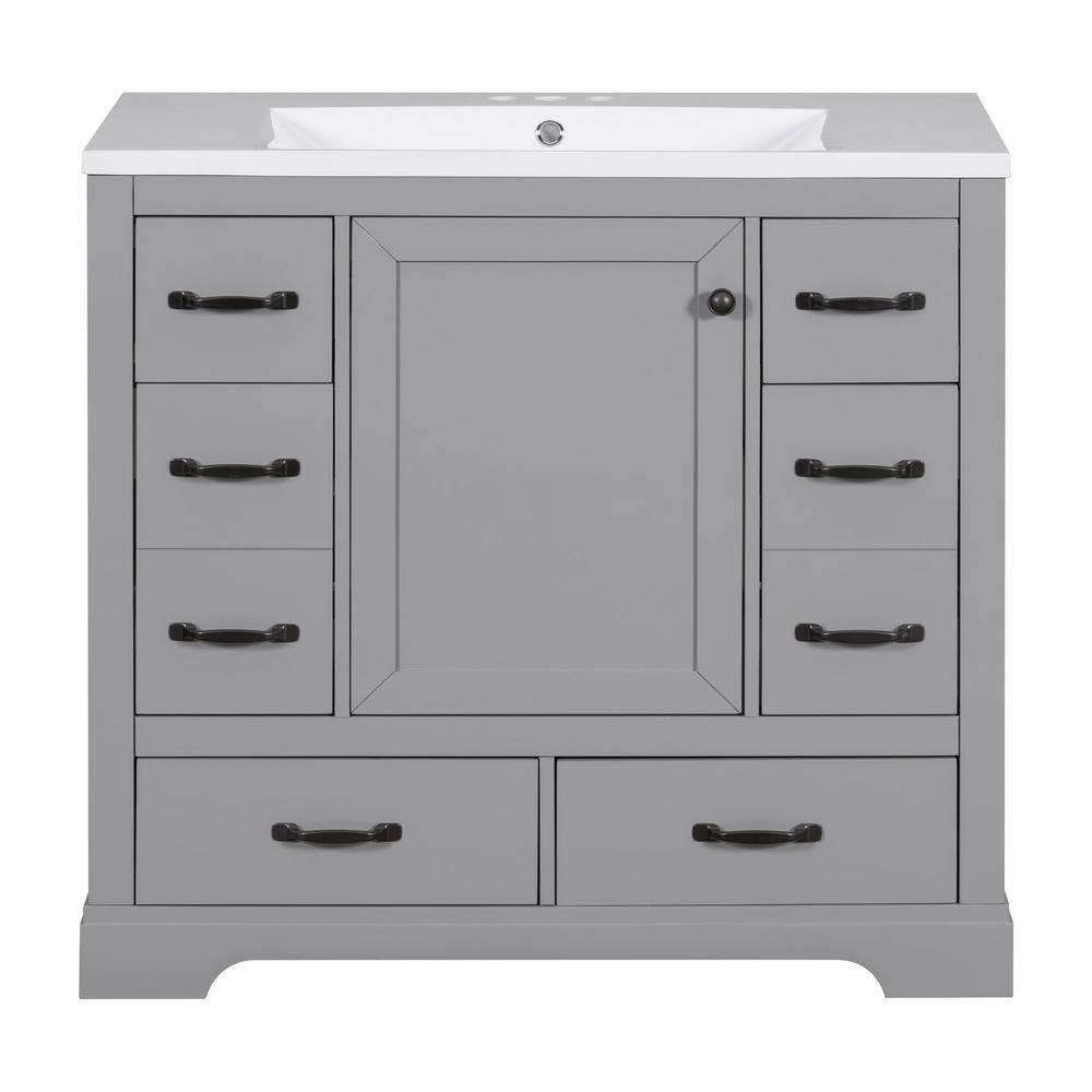 36 in. W x 18 in. D x 34.2 in. H Freestanding Bath Vanity in Grey with Whit