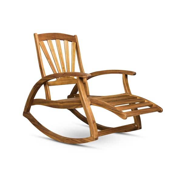 FIROMO Outdoor Wooden Rocking Chair with Footrest Acacia Wood Patio Rocker Weather-Resistant Outdoor Rocking Chair Brown